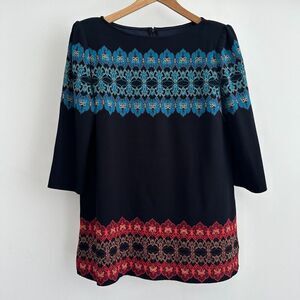St John Sweater Large Wool Blend Knit Damask Southwestern Mod‎ Metallic Luxe Art